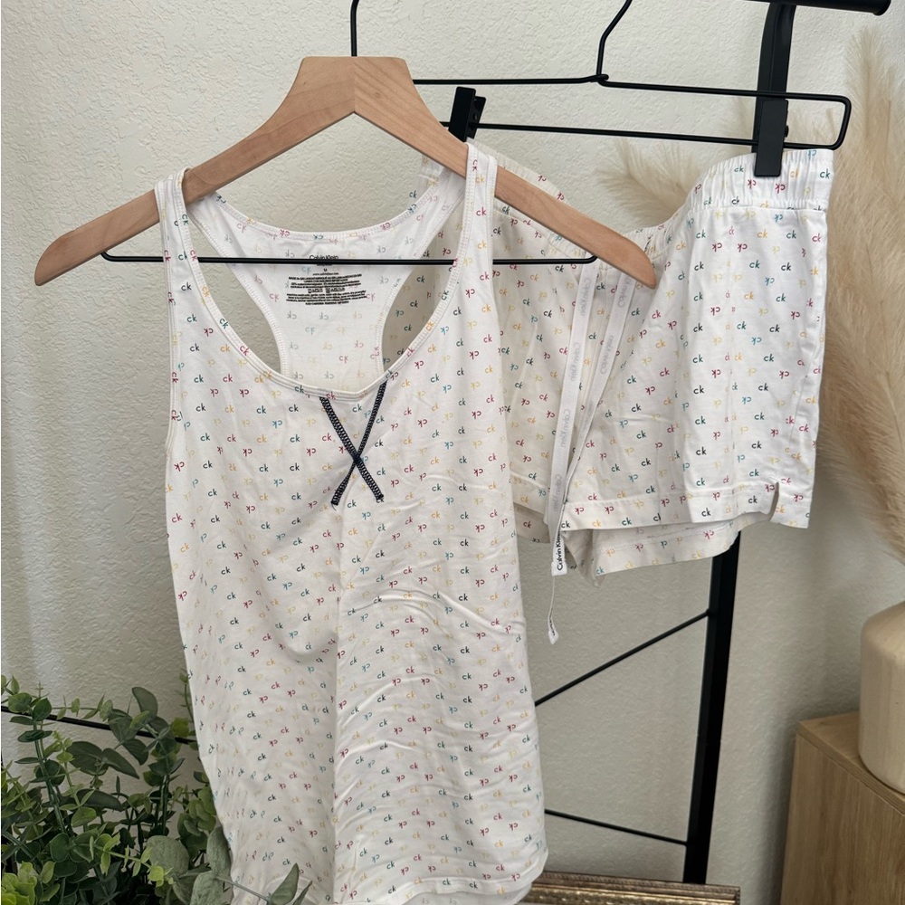 Calvin Klein White Pajama Set with Multicolor Print